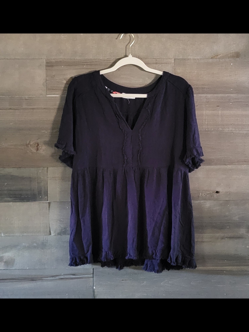 Umgee Linen Cotton Blend Navy Blue Babydoll Style Top Size L